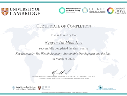 Certificate of Completion Key Essentials: The Wealth Economy, Sustainable Development and the Law